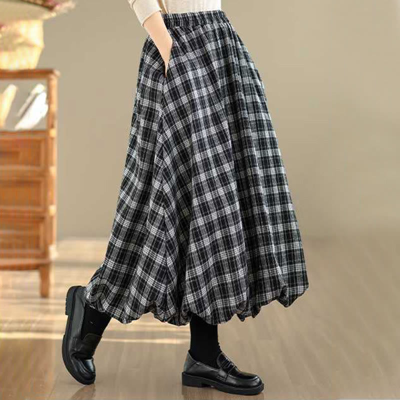 Buddha Stones Women's Plaid Pattern Cotton Skirt With Pockets - image 13