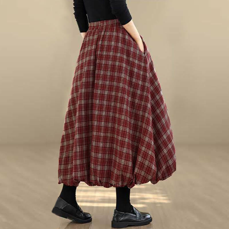 Buddha Stones Women's Plaid Pattern Cotton Skirt With Pockets - image 6