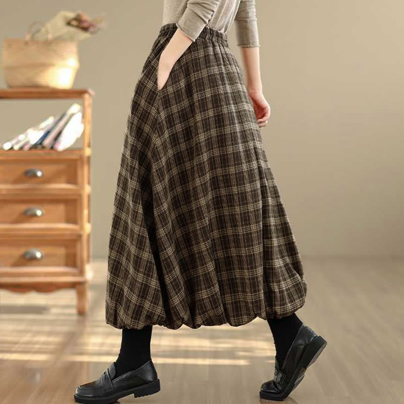 Buddha Stones Women's Plaid Pattern Cotton Skirt With Pockets - image 21