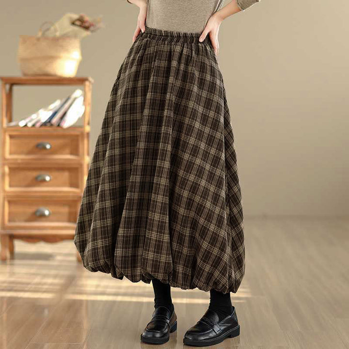 Buddha Stones Women's Plaid Pattern Cotton Skirt With Pockets - image 19