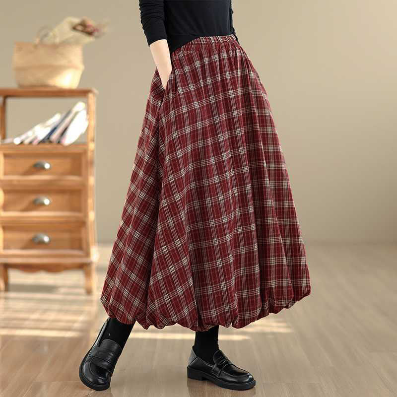 Buddha Stones Women's Plaid Pattern Cotton Skirt With Pockets - image 4