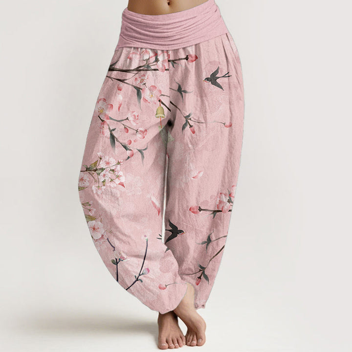 Buddha Stones Cotton Peach Blossoms Flying Geese Pattern Women's Elastic Waist Harem Pants - Pink - US22，UK/AU26，EU54 (6XL) - image 4