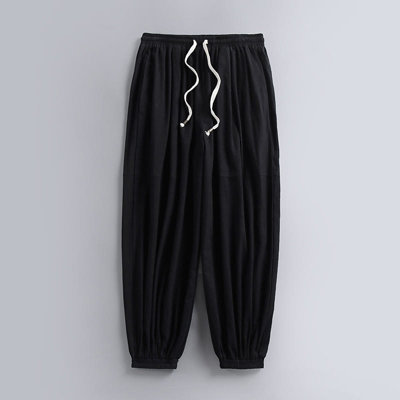Buddha Stones Plain Drawstring Tapered Ankle-Length Men's Cotton Linen Pants With Pockets - Black - US/UK/AU54，EU64 (9XL) - image 1