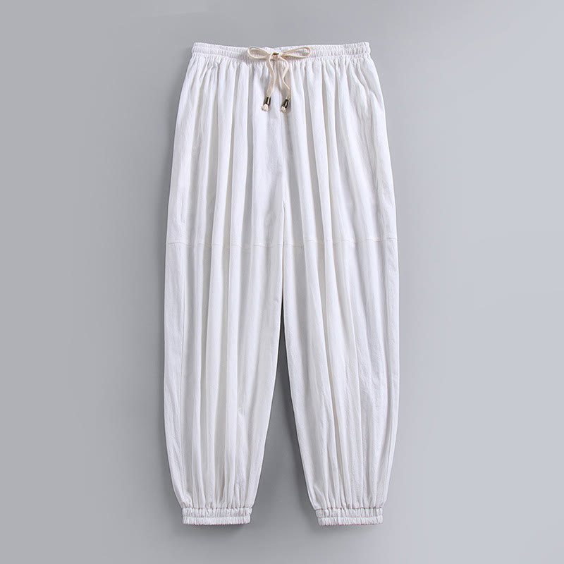 Buddha Stones Plain Drawstring Tapered Ankle-Length Men's Cotton Linen Pants With Pockets - White - US/UK/AU54，EU64 (9XL) - image 4