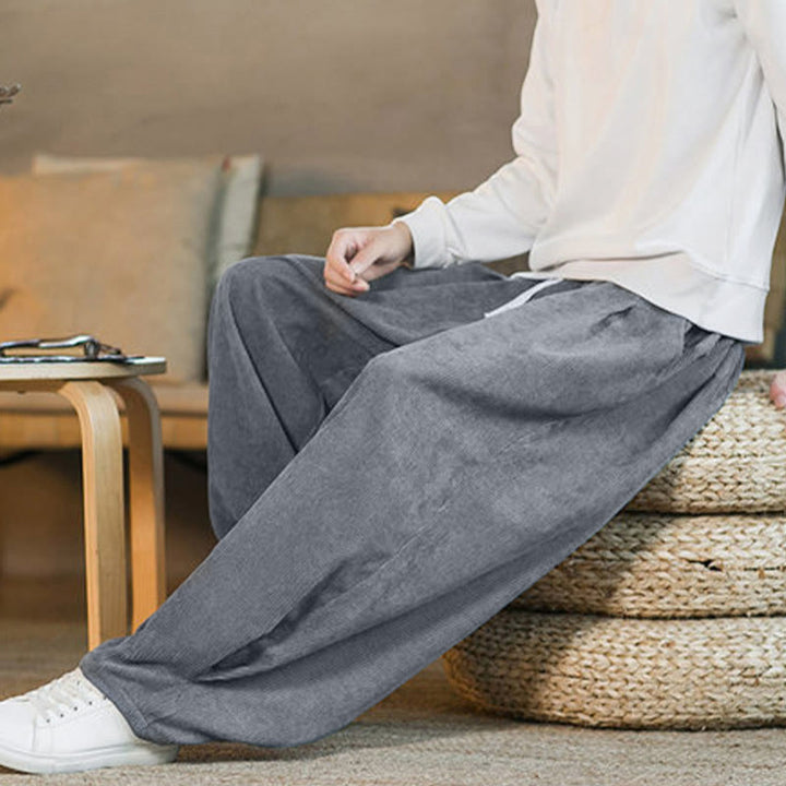 Buddha Stones Retro Men's Plain Fleece-Lined Corduroy Simple Design Harem Pants With Pockets - image 21