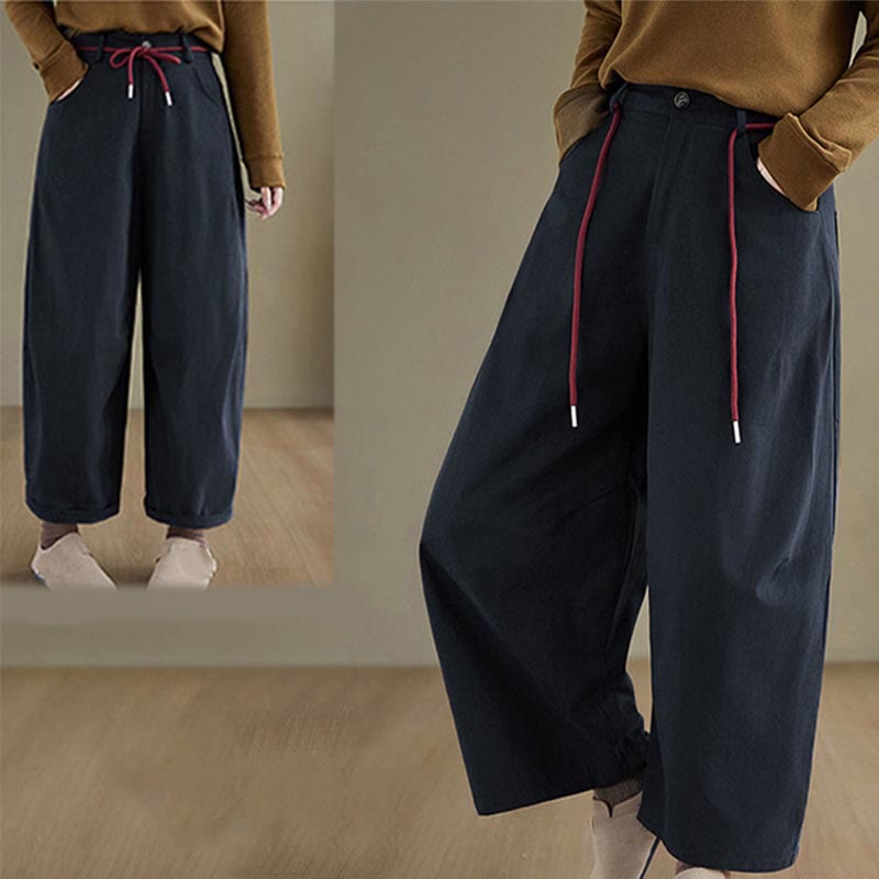 Buddha Stones Plain Cotton Casual Women's 7-8 Length Pants With Pockets - image 3