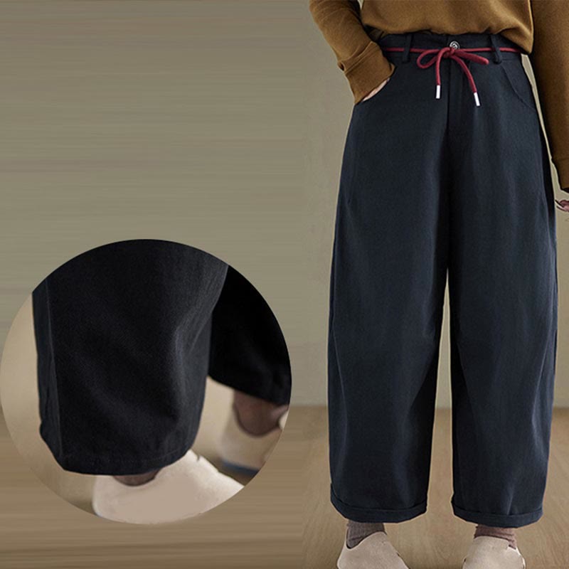 Buddha Stones Plain Cotton Casual Women's 7-8 Length Pants With Pockets - image 6