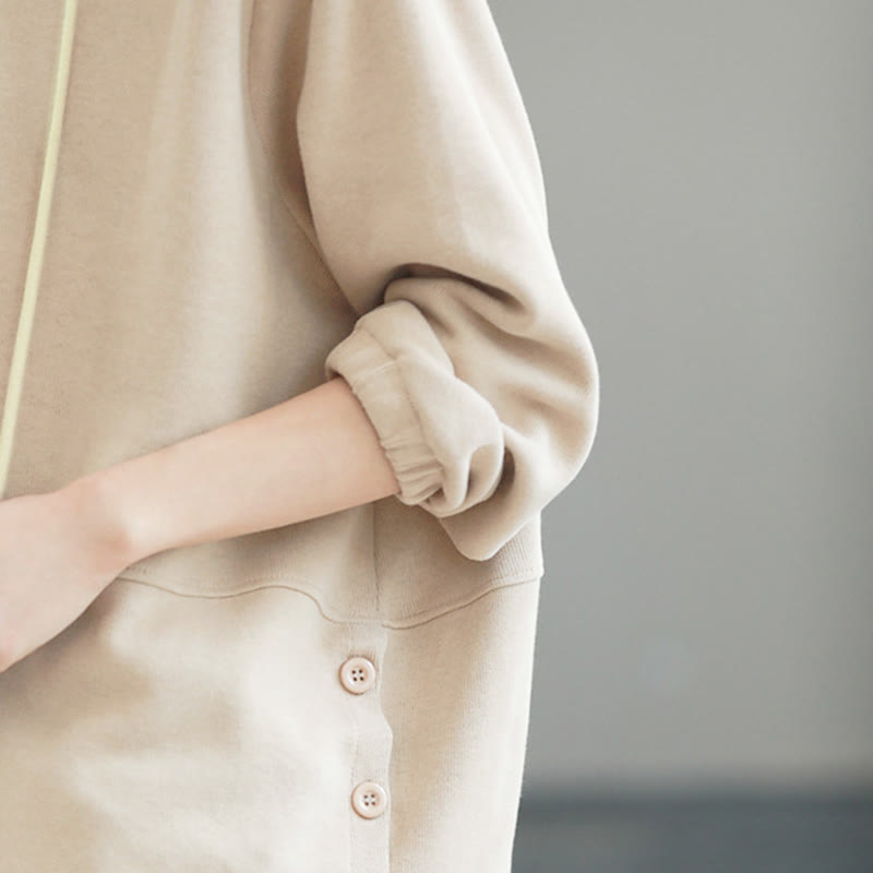 Buddha Stones Fall Solid Color Side Buttons Cotton Long Sleeve Women's Hoodie - image 8