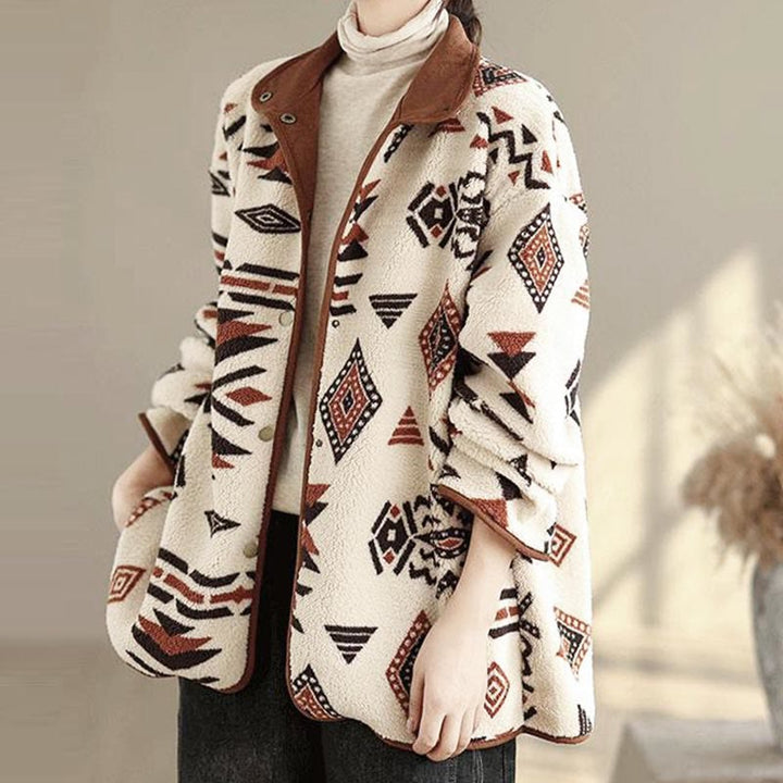 Buddha Stones Fall Winter Buttons Geometric Patterns Long Sleeve Cotton Women's Jacket  - image 3