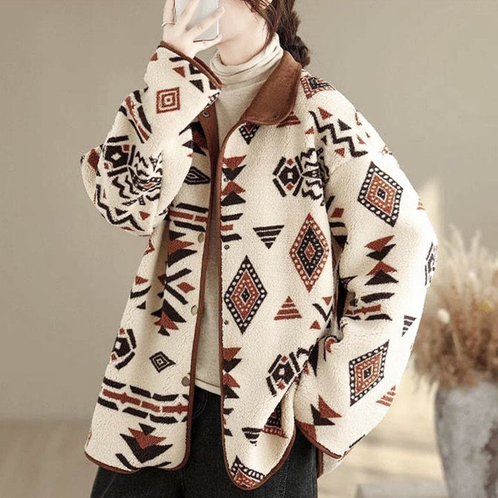 Buddha Stones Fall Winter Buttons Geometric Patterns Long Sleeve Cotton Women's Jacket  - image 6