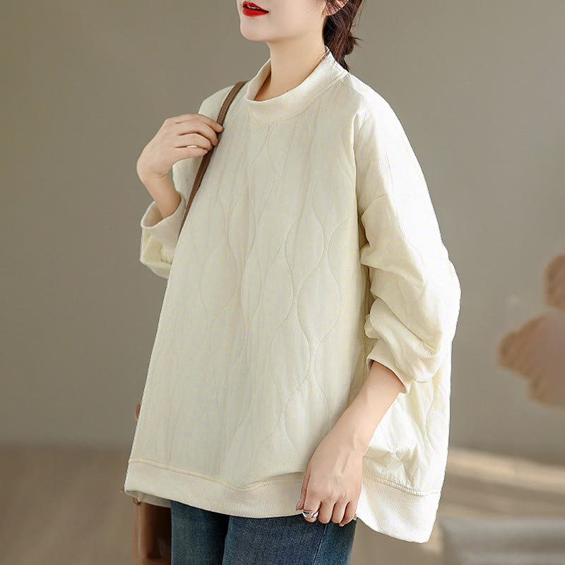 Buddha Stones Fall Solid Curved design Crew Neck Long Sleeve Women's Cotton Sweatshirt With Pockets - image 7