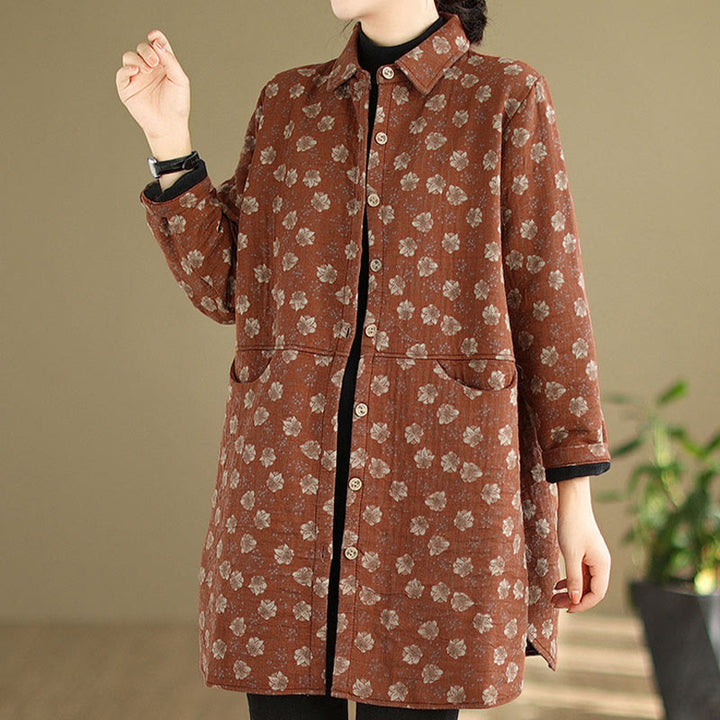Buddha Stones Fall Winter Buttons Flower Patterns Long Sleeve Cotton Women's Jacket With Pockets - image 15