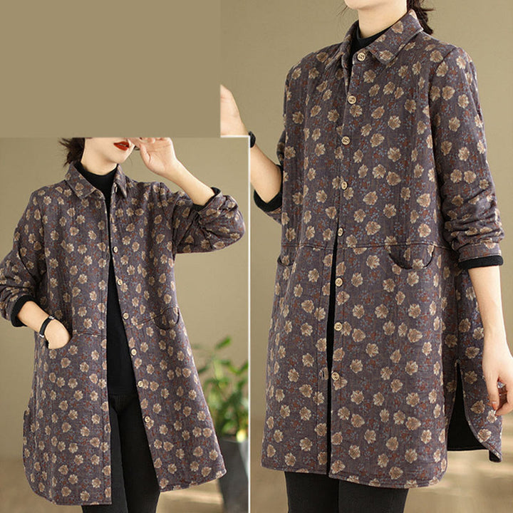 Buddha Stones Fall Winter Buttons Flower Patterns Long Sleeve Cotton Women's Jacket With Pockets - image 12