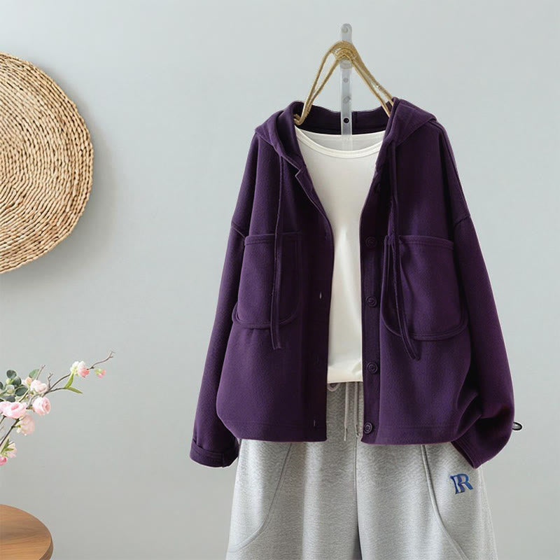 Buddha Stones Solid Color Buttons Down Decorative Pocket Women's Long Sleeve Cardigan - Purple - US8-10，UK/AU12-14，EU40-42 (2XL) - image 1