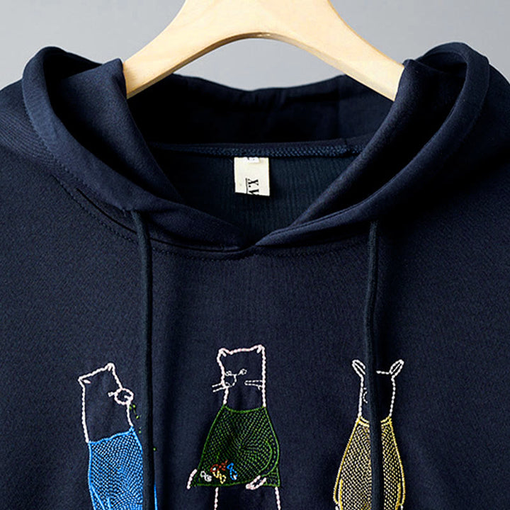 Buddha Stones Fall Embroidery Bear Long Sleeve Women's Hoodie - image 3