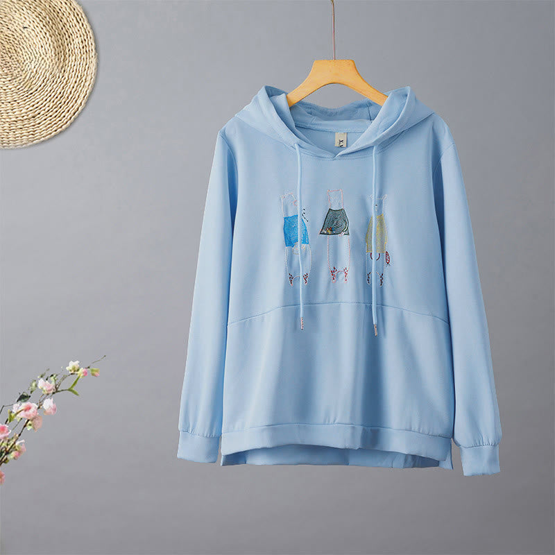Buddha Stones Fall Embroidery Bear Long Sleeve Women's Hoodie - LightSkyBlue - US8-10，UK/AU12-14，EU40-42 (2XL) - image 7