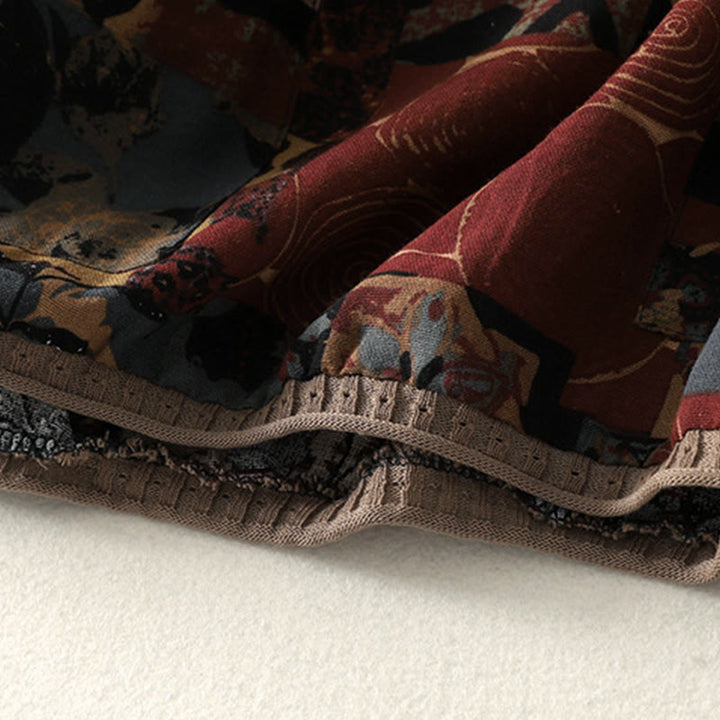 Buddha Stones Fall Geometric Patchwork V-Neck Women's Long Sleeve T-shirt With Pockets - image 5