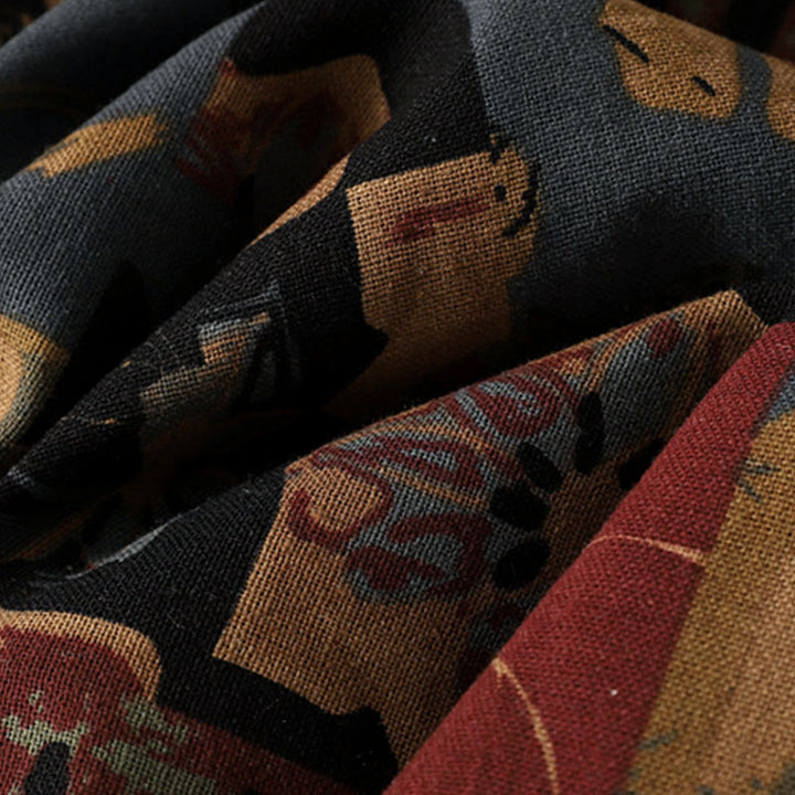 Buddha Stones Fall Geometric Patchwork V-Neck Women's Long Sleeve T-shirt With Pockets - image 7