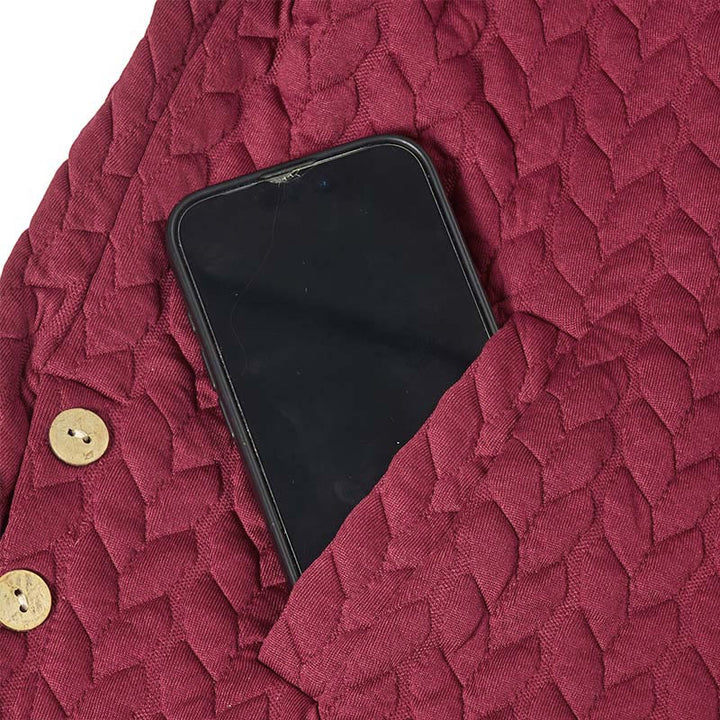 Buddha Stones Fall Wheat Ear Pattern Mid-length Design Women's Long Sleeve Hooded Coat With Pockets - image 3