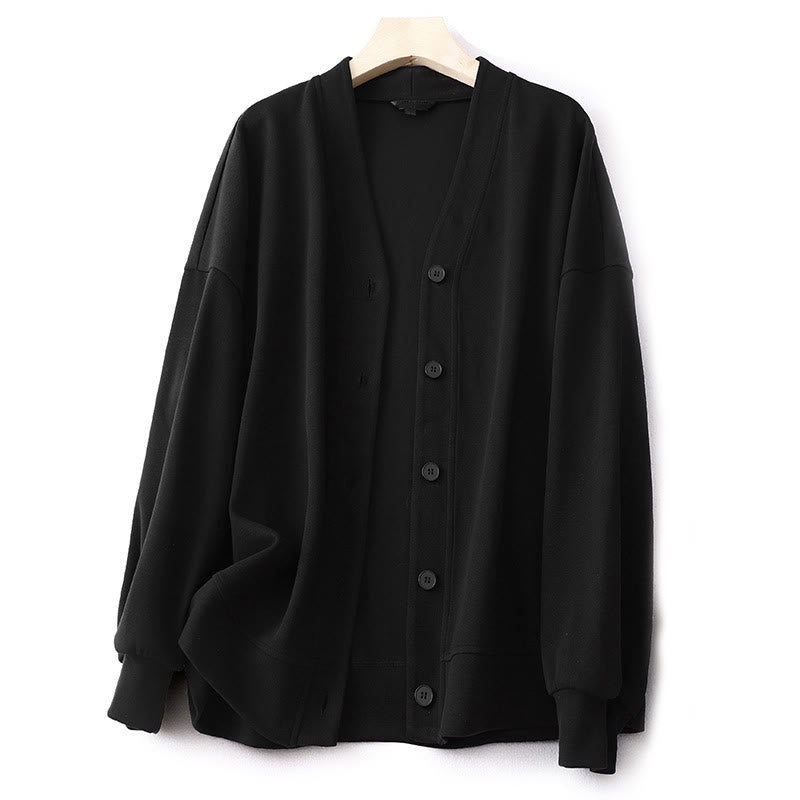 Buddha Stones Plain Buttons Women's Cotton Long Sleeve Jacket - Black - US12，UK/AU16，EU44 (2XL) - image 10