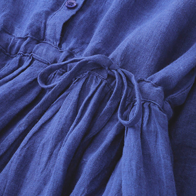 Buddha Stones Plain Long Sleeve Cotton Midi Dress With Pockets - image 5