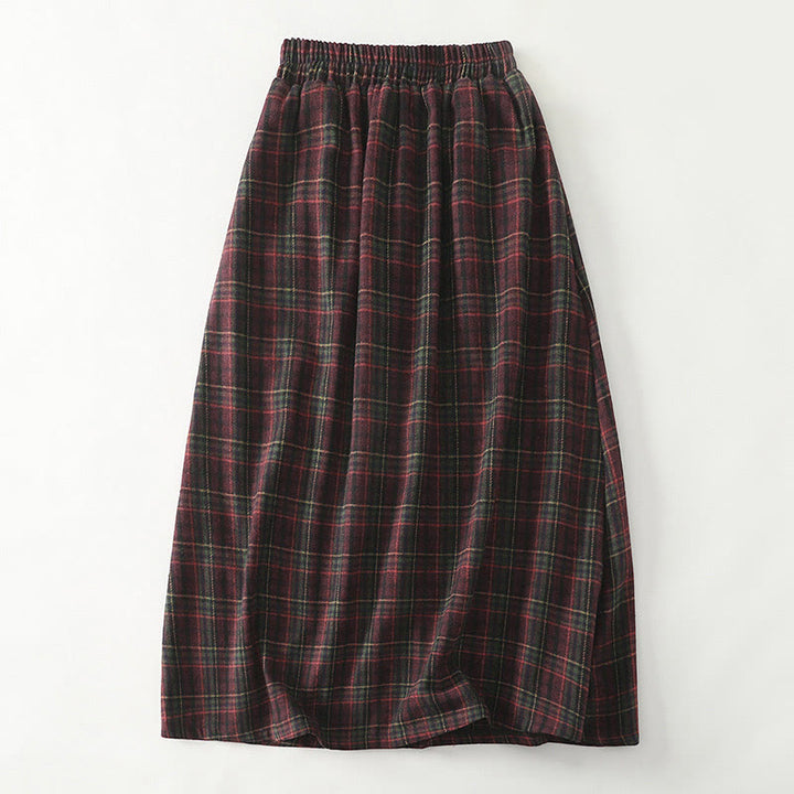 Buddha Stones Spring Fall Women's Plaid Pattern Cotton Skirt With Pockets - image 1