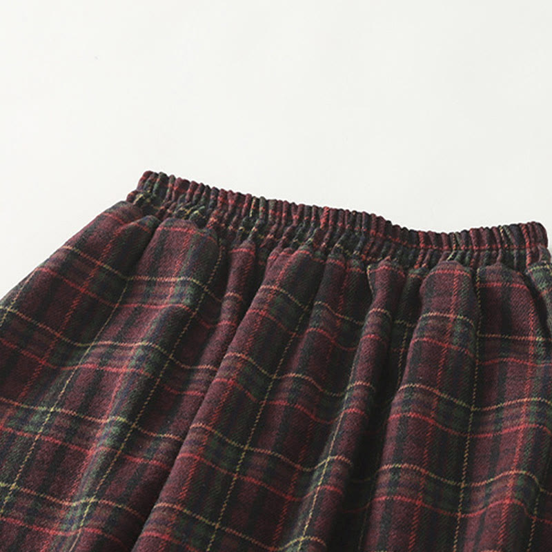 Buddha Stones Spring Fall Women's Plaid Pattern Cotton Skirt With Pockets - image 2