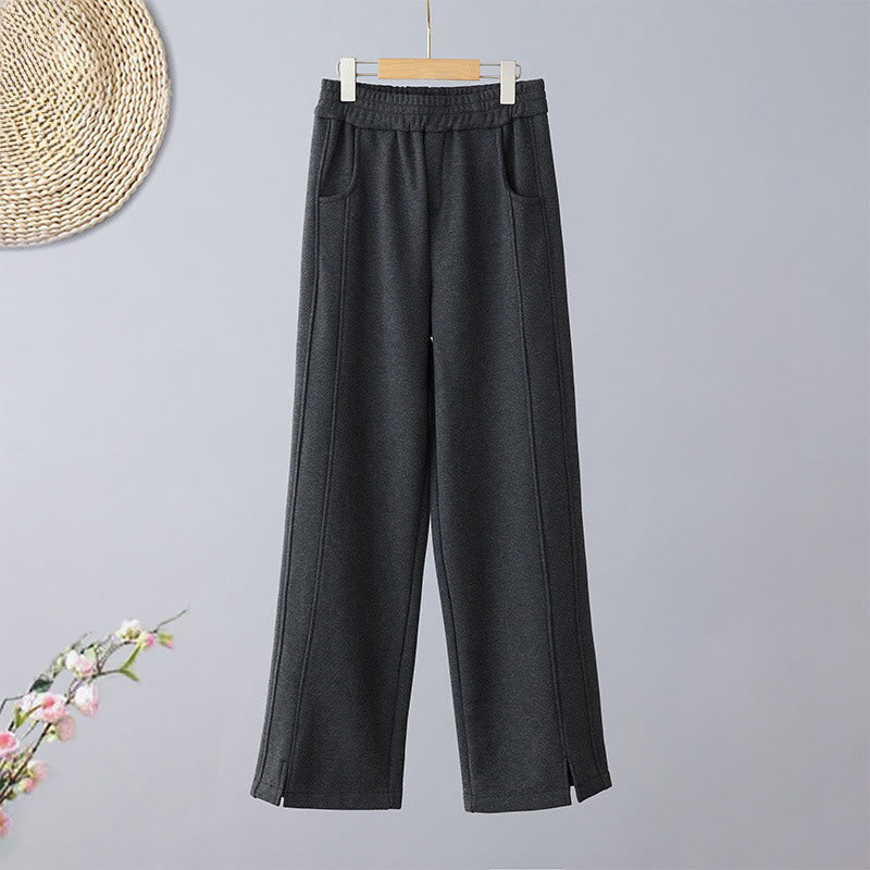 Buddha Stones Plain Color Blocking Cotton Thick Casual Women's Pants With Pockets - Black - US8-10，UK/AU12-14，EU40-42 (2XL) - image 5