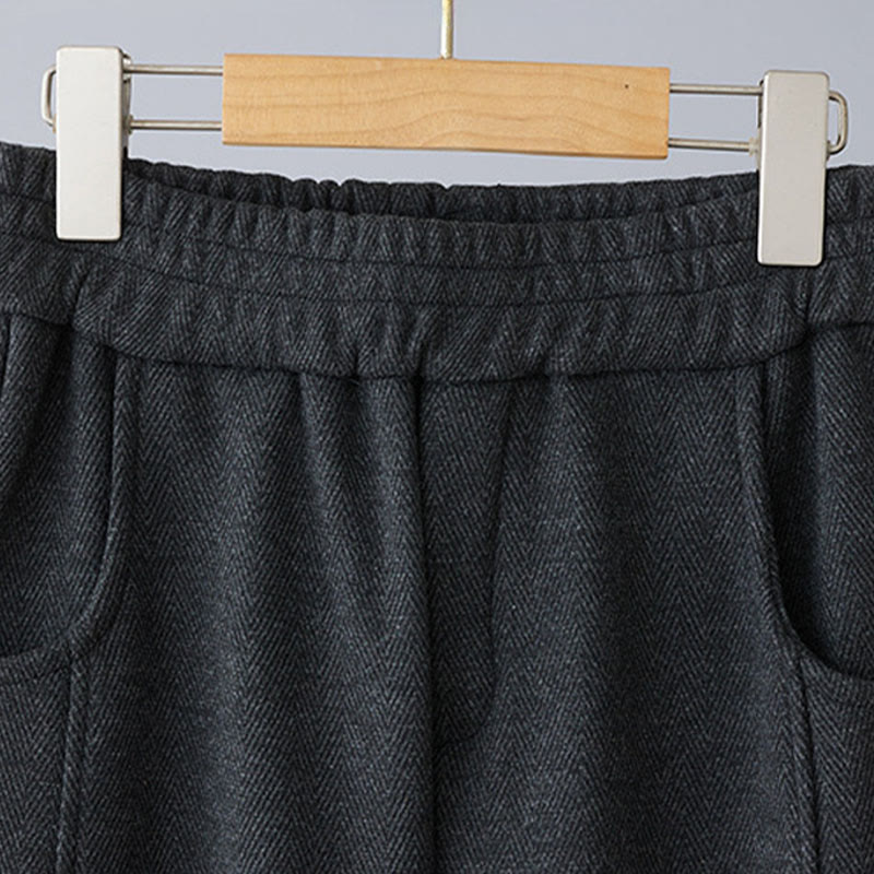 Buddha Stones Plain Color Blocking Cotton Thick Casual Women's Pants With Pockets - image 7