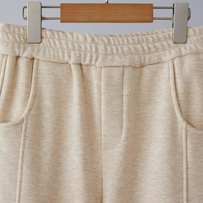 Buddha Stones Plain Color Blocking Cotton Thick Casual Women's Pants With Pockets - image 3