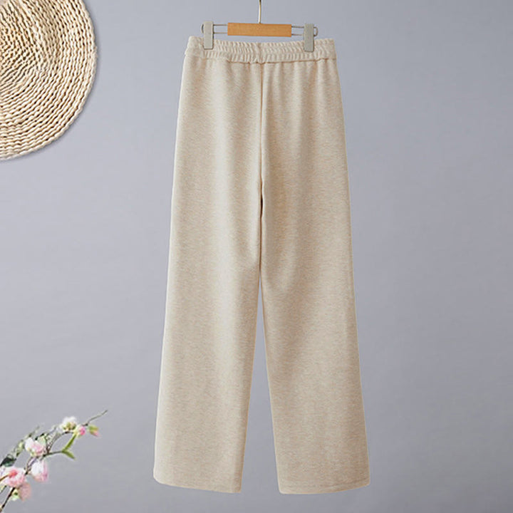 Buddha Stones Plain Color Blocking Cotton Thick Casual Women's Pants With Pockets - image 2