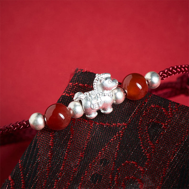 Buddha Stones 999 Sterling Silver Red Agate Year Of The Horse Prosperity String Bracelet - image 11
