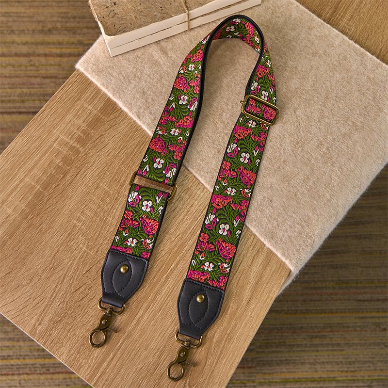 Buddha Stones Bohemian Rose Red Flower Green Leaves Embroidery Adjustable Handbags Crossbody Shoulder Bag Purse Straps Replacement - image 1