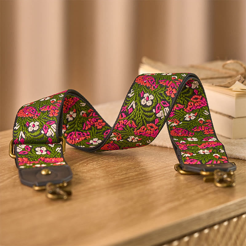 Buddha Stones Bohemian Rose Red Flower Green Leaves Embroidery Adjustable Handbags Crossbody Shoulder Bag Purse Straps Replacement - image 2