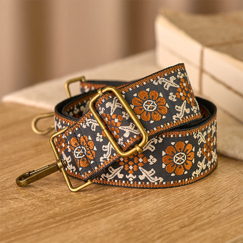 Buddha Stones Boho Brown Flower Geometric Adjustable Handbags Crossbody Shoulder Bag Straps Replacement - image 3