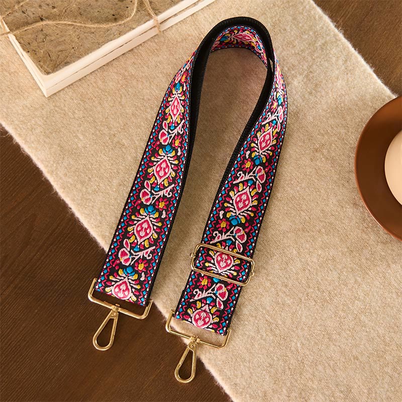 Buddha Stones Bohemian Flower Geometric Stripes Embroidery Adjustable Handbags Crossbody Shoulder Bag Purse Straps Replacement - Pink Blue 76-136cm*5cm - image 9
