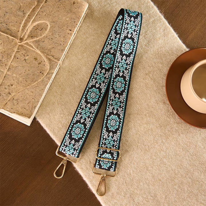Buddha Stones Bohemian Round Flower Geometric Embroidery Adjustable Handbags Crossbody Shoulder Bag Purse Straps Replacement - Cyan 76-136cm*5cm - image 0