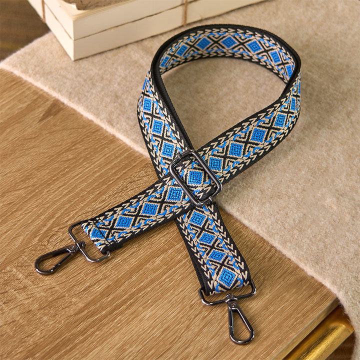Buddha Stones Boho Diamond Rhombus Stripe Geometric Adjustable Handbags Crossbody Shoulder Bag Straps Replacement - Blue - 75-145cm*3.8cm - image 0