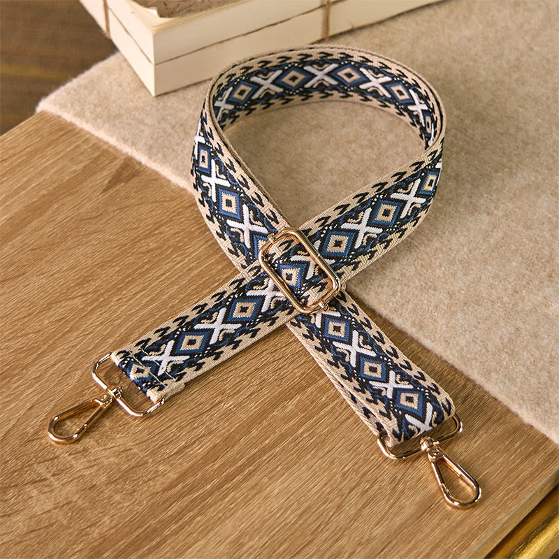 Buddha Stones Boho Rhombus Stripe Geometric Jacquard Adjustable Handbags Crossbody Shoulder Bag Straps Replacement - Dark Blue - 75-145cm*3.8cm - image 0