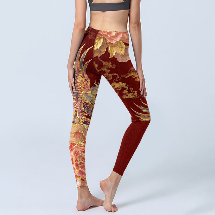 Buddha Stones Gorgeous Phoenix Peony Cloud Pattern Print Gym Leggings Women's Yoga Pants - image 4