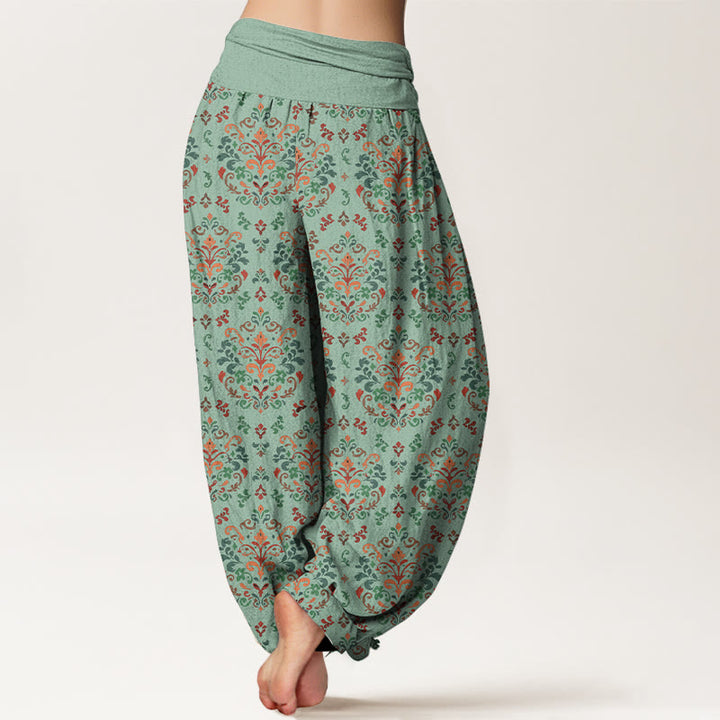 Buddha Stones Pure Cotton Retro Symmetrical Flower Leaf Pattern Women's Elastic Waist Harem Pants - image 6