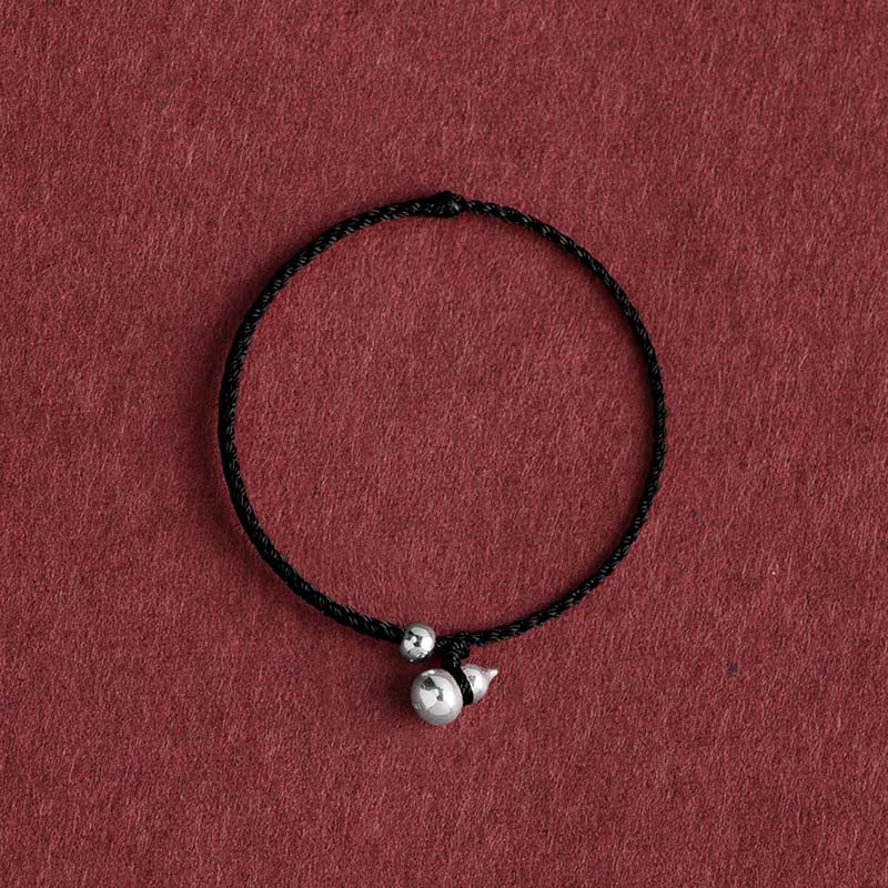 Buddha Stones 925 Sterling Silver Gourd Lucky Fortune Charm String Connection Bracelet - Gourd Black Rope - 15-20cm - image 13