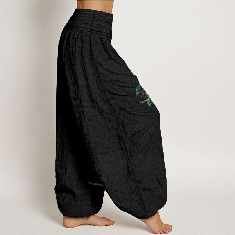 Buddha Stones Pure Cotton Elegant Colors Pine Tree Crane Pattern Women's Elastic Waist Harem Pants - image 7