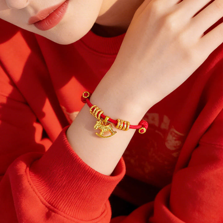 Buddha Stones Year Of The Horse Simple Horse Circle Charm Rope Faith Bracelet - image 3