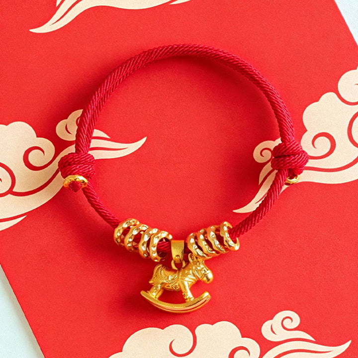 Buddha Stones Year Of The Horse Simple Horse Circle Charm Rope Faith Bracelet - image 2