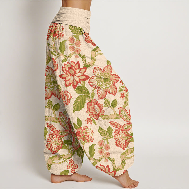 Buddha Stones Pure Cotton Bold Colors Flowers Leaves Branches Bird Pattern Women's Elastic Waist Harem Pants - image 2
