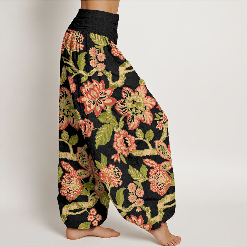 Buddha Stones Pure Cotton Bold Colors Flowers Leaves Branches Bird Pattern Women's Elastic Waist Harem Pants - image 7