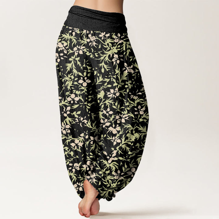 Buddha Stones Pure Cotton Abstract Flowers Leaves Pattern Women's Elastic Waist Harem Pants - image 9
