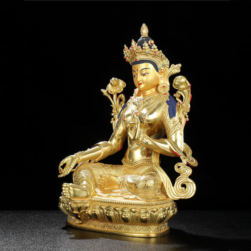 Buddha Stones Chenrezig Four-armed Avalokitesvara Protection Copper Gold Plated Statue Decoration - image 5