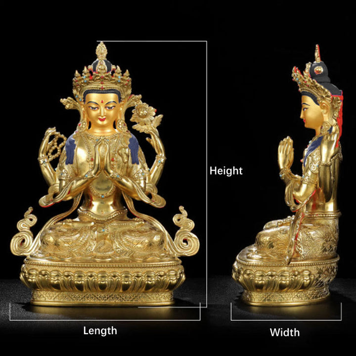 Buddha Stones Chenrezig Four-armed Avalokitesvara Protection Copper Gold Plated Statue Decoration - image 13